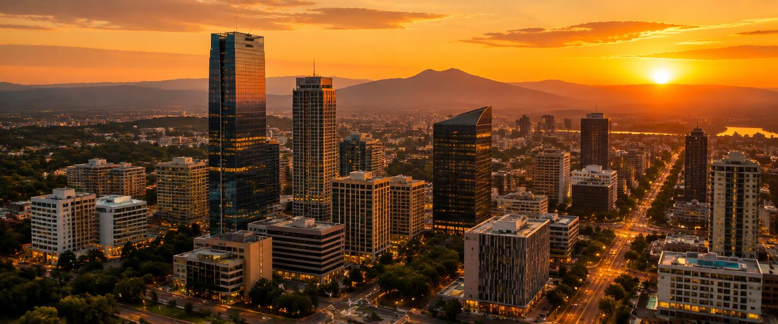 Ethiopian city skyline at sunset
